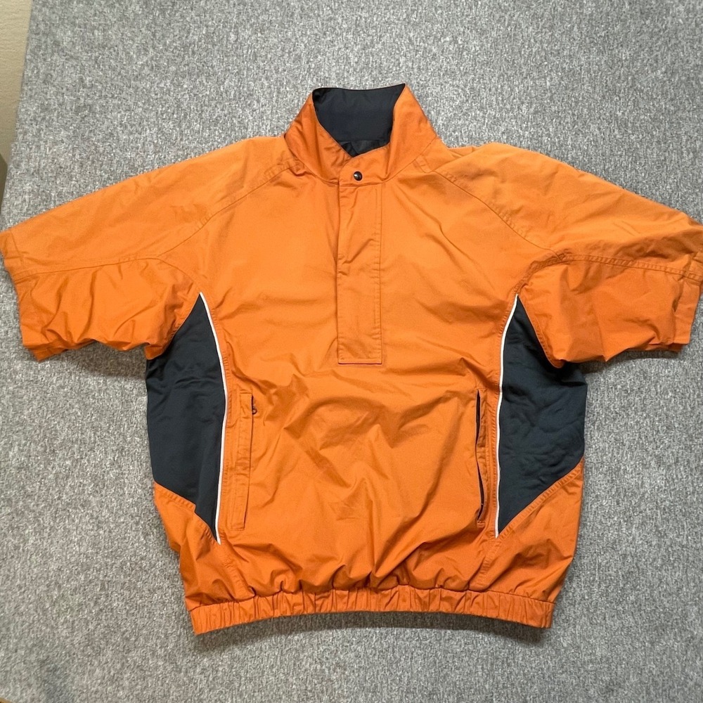 FootJoy Dryjoy Golf‎ Pullover Mens M Orange Short Sleeve Jacket Rain Windbreaker